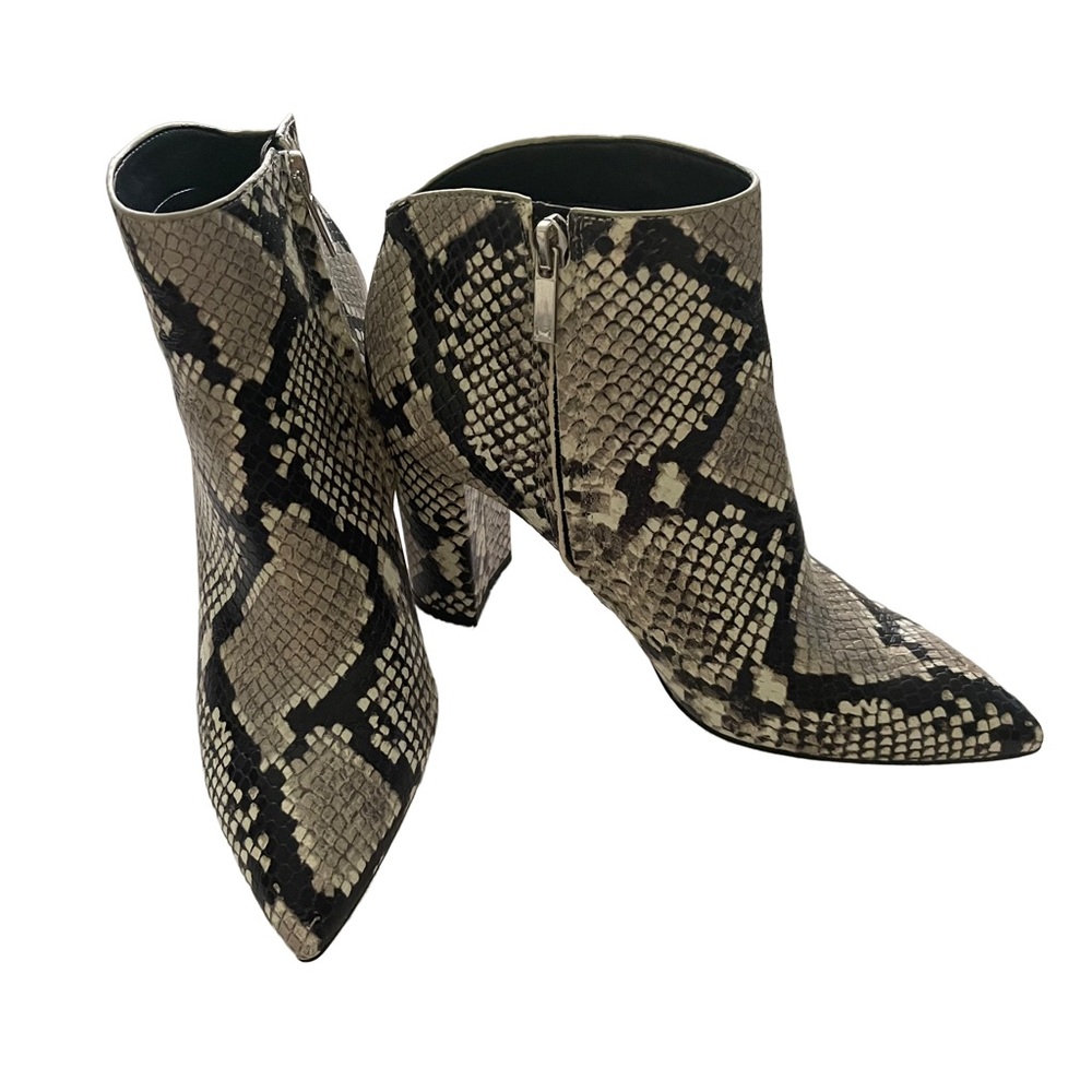 MARC FISHER Snakeskin Leather Ankle Booties with Chunky Block Heel. Size…